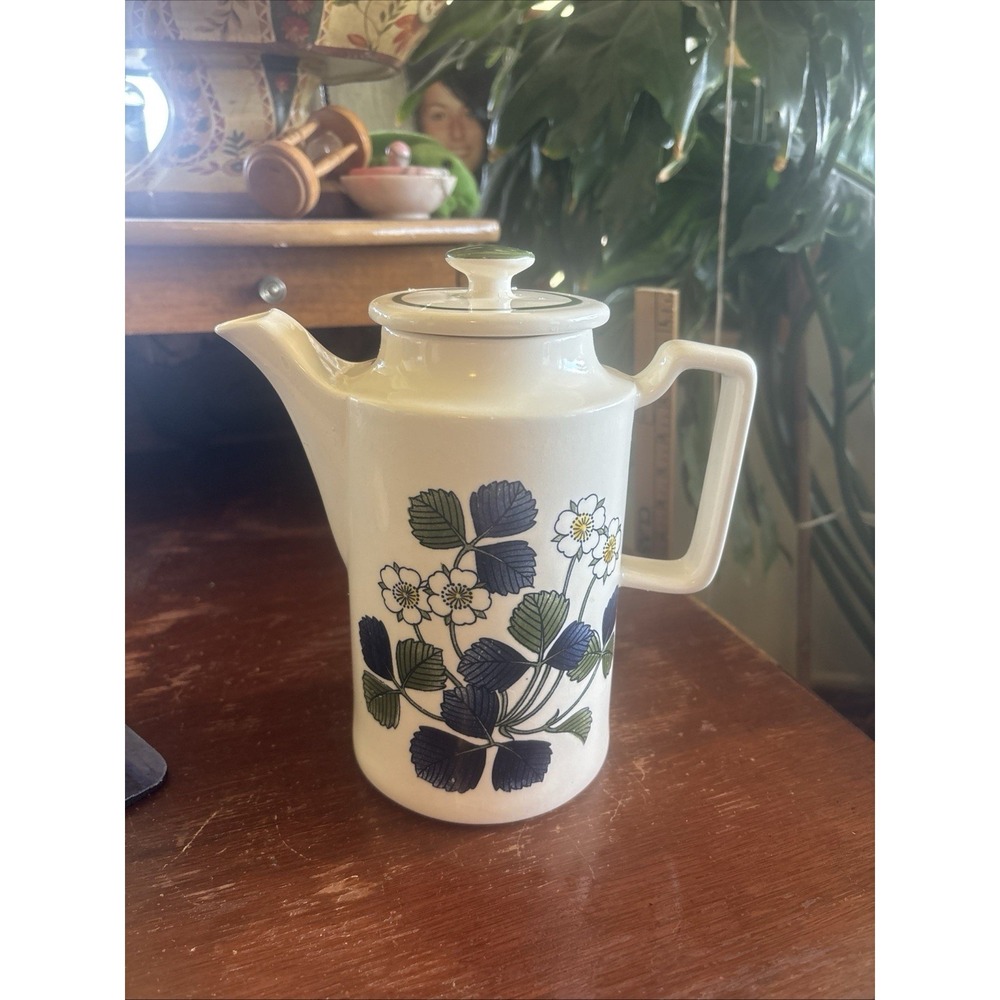 MCM Teapot blue green floral Daisies mid century